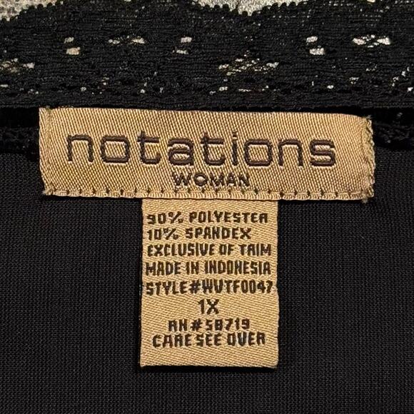 Notations Top 3/4 Sleeve Velvet Glam Goth Classic Sparkly Lace Trim Black 1X - Picture 3 of 5